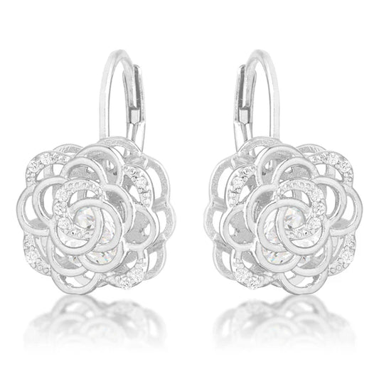 1.5ct Blossom Rhodium Rose Drop Earrings